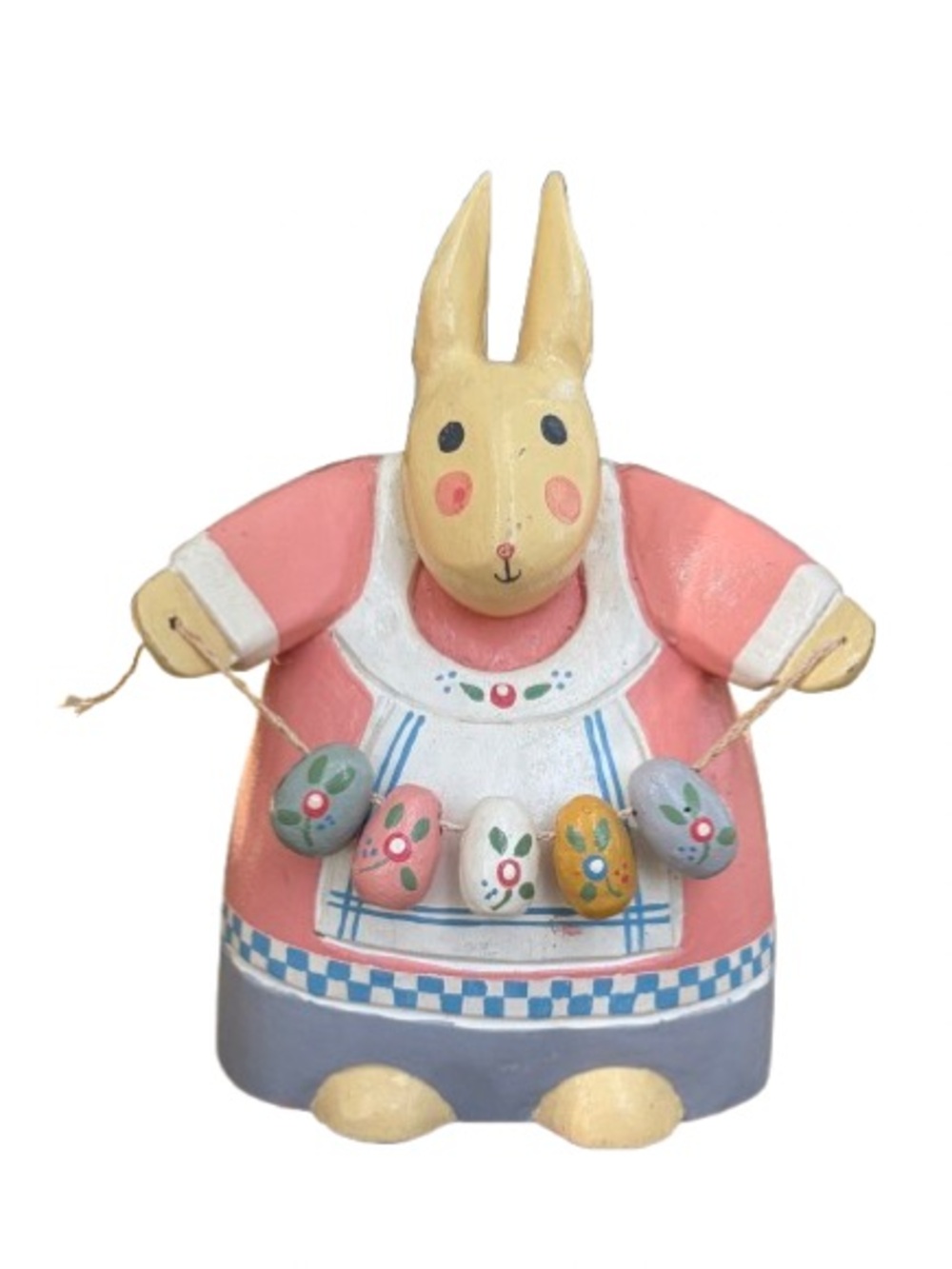 Vintage Midwest Importers Wooden Rabbit w/ Egg Garland Folk Art Country Cottage